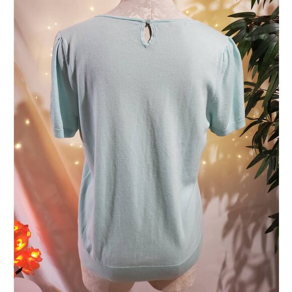 Talbots Embroidered Floral Cottage Short Sleeve Sweater Top Womens Size L Petite - Picture 3 of 10